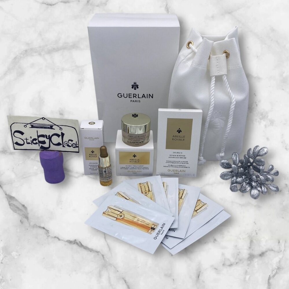 Guerlain Abeille Royale Skincare Set-White Pouch,Serum,Cream,Oil-4pc-BOXED-NEW